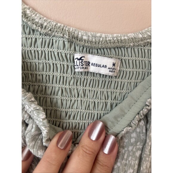 Hollister Women's Green Floral Smocked Dress Puff Sleeves Size M - Picture 7 of 7